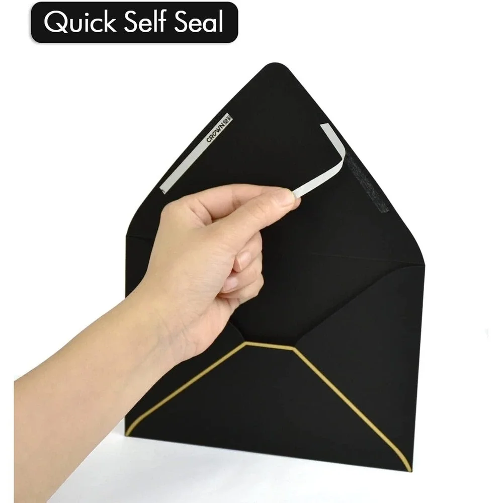 50 Pack A6 Black Invitation 4x6 Envelopes - Self Seal, V flap, 6.5 x 4.75 Black